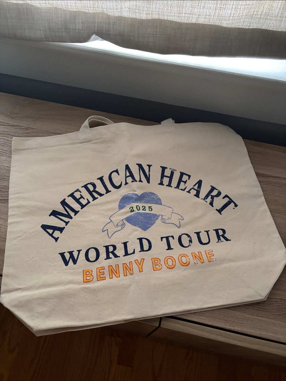 American Heart 2025 World Tour Canvas Tote - Cream with Blue & Orange Print